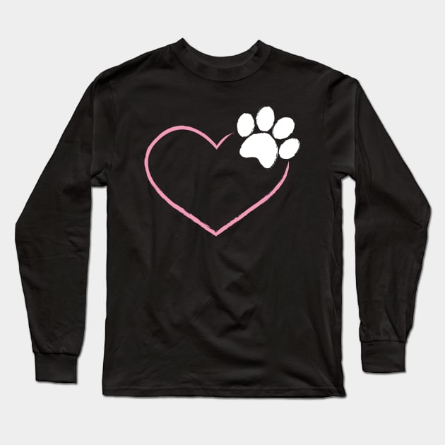 Cute Love Dog Paw Print Funny Dog Animal Lovers Long Sleeve T-Shirt by BUBLTEES
